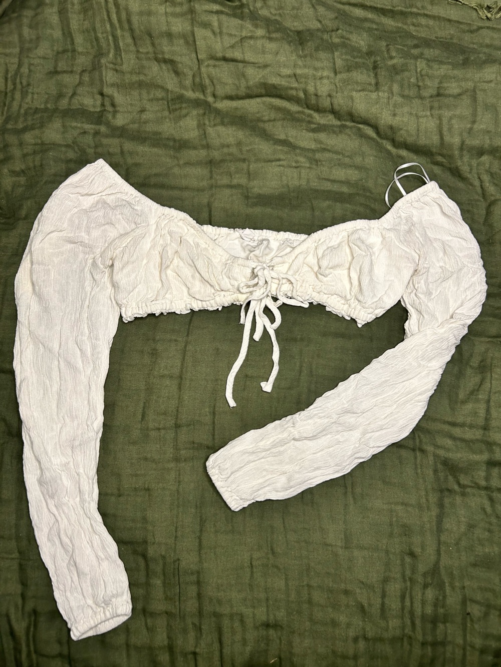 Garage Cream Crinkle Extremely Cropped Long-sleeve